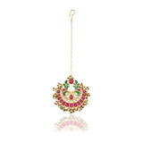 Gold Plated Kundan Red Green Chand Tikka