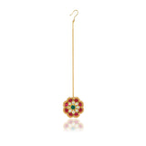 Gold Plated Red Kundan Flower Tikka