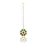Gold Plated Green Kundan Flower Tikka