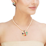 NAVRATNA FLOWER PENDANT SET