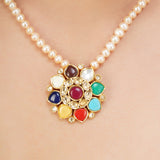 NAVRATNA FLOWER PENDANT SET