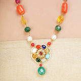 NAVRATNA FLOWER PENDANT SET