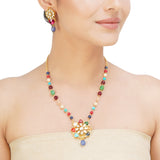 NAVRATNA FLOWER PENDANT SET