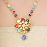 NAVRATNA FLOWER PENDANT SET