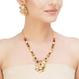 NAVRATNA  SQUARE NECKLACE SET