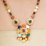 NAVRATNA  SQUARE NECKLACE SET
