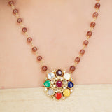 NAVRATNA FLOWER PENDANT SET