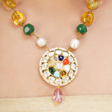 NAVRATNA ROUND PYRITE PENDANT SET