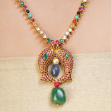 NAVRATNA FISH GOLD PLATED NECKLACE SET