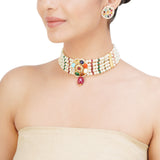 NAVRATNA ROUND PEARLS NECKLACE SET