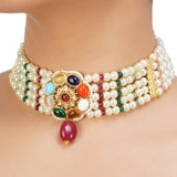 NAVRATNA ROUND PEARLS NECKLACE SET