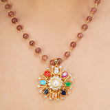 NAVRATNA FLOWER PENDANT SET