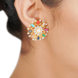 NAVRATNA FLOWER PENDANT SET