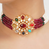 NAVRATNA FLOWER CHOKER SET