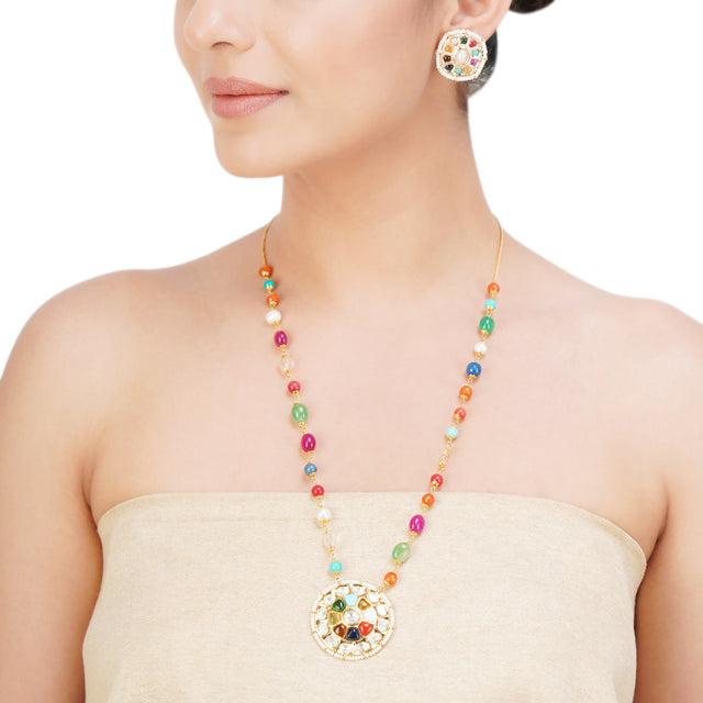 NAVRATNA ROUND PENDANT SET