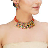 NAVRATNA GOLD PLATED PAN NECKLACE SET