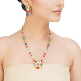 NAVRATNA FLOWER PENDANT SET