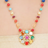 NAVRATNA FLOWER PENDANT SET