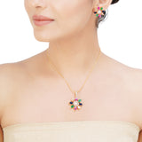 NAVRATNA FLOWER PENDANT SET