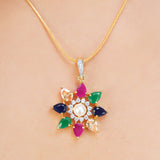 NAVRATNA FLOWER PENDANT SET