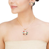 NAVRATNA FLOWER PENDANT SET