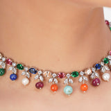 NAVRATNA SILVER PLATED NECKLACE  SET