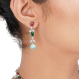 NAVRATNA SILVER PLATED NECKLACE  SET