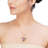 NAVRATNA GOLD PLATED  PENDANT SET