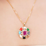 NAVRATNA GOLD PLATED  PENDANT SET