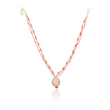 Gold Plated Zircon Red Pink Coral Necklace Set