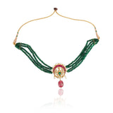 Gold Plated  Kundan Green Onyx Choker Necklace set