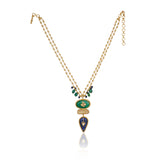 Gold Plated Kundan Lapiz Green Onyx Necklace Set