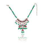 Silver Plated Kundan Green Onyx Necklace Set