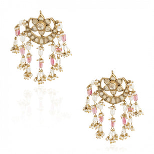 GOLD PLATED TEEJ PINK KUNDAN EARRINGS