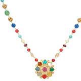 NAVRATNA FLOWER PENDANT SET