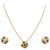 NAVRATNA FLOWER PENDANT SET