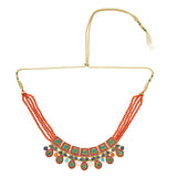 NAVRATNA GOLD PLATED PAN NECKLACE SET