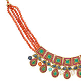 NAVRATNA GOLD PLATED PAN NECKLACE SET