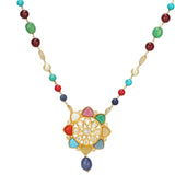 NAVRATNA FLOWER PENDANT SET