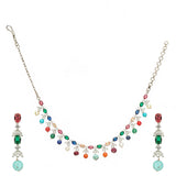 NAVRATNA SILVER PLATED NECKLACE  SET