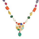 NAVRATNA FLOWER PENDANT SET