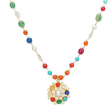 NAVRATNA FLOWER PENDANT SET