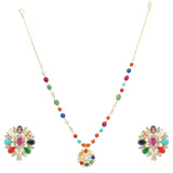 NAVRATNA FLOWER PENDANT SET