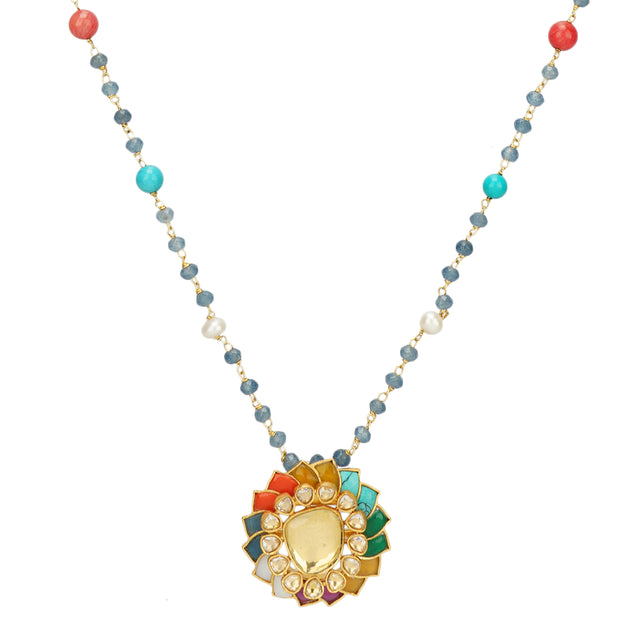 NAVRATNA PENDANT FLOWER SET