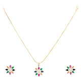 NAVRATNA FLOWER PENDANT SET