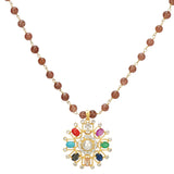 NAVRATNA FLOWER PENDANT SET