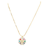 NAVRATNA FLOWER PENDANT SET