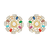NAVRATNA FLOWER PENDANT SET