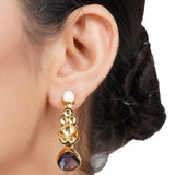 Gold Plated Panaash Kundan Amethyst Hoop Earrings