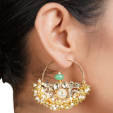 Gold Plated Panaash Kundan Pearl Hoops